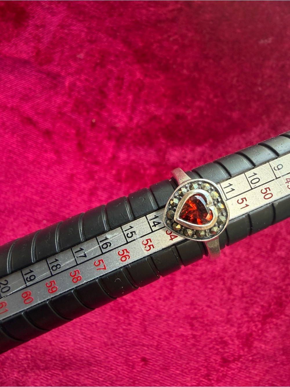 Vintage 925 Sterling Silver Marcasite Red Gemstone Ring